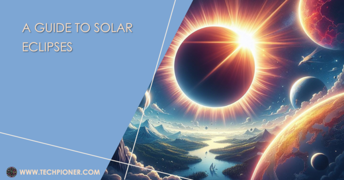 A captivating visual representation of a solar eclipses with planets, stars, and a serene landscape below.