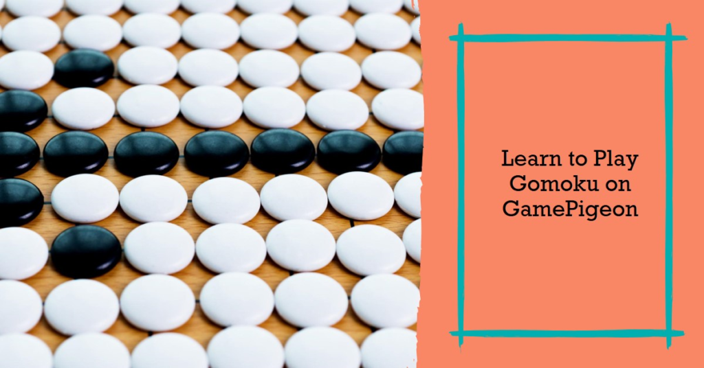A close-up view of a Gomoku game in progress with black and white stones on a wooden board.