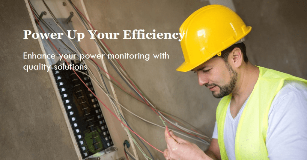 Technician with safety helmet examining Power Metering Systems in an industrial setting.