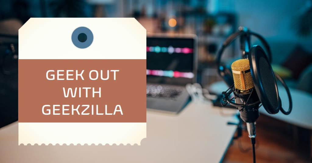 Geekzilla Podcast: Dive into Tech and Gaming 2 A professional microphone setup for the Geekzilla podcast, with a pop filter and a blurred background featuring a computer monitor.