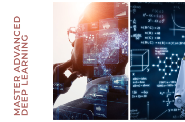 A person wearing glasses is deep in thought, looking at a complex neural network diagram. The diagram is surrounded by mathematical equations and code snippets related to deep learning with Python.