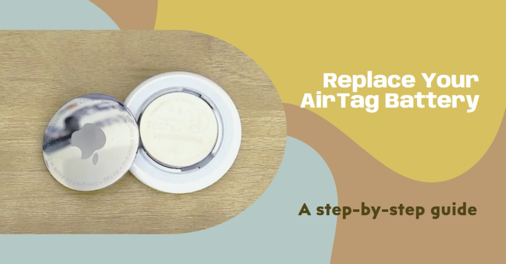 How to Replace Your AirTag Battery (Many People Ask: How to Charge AirTag?) 3 An image featuring an Apple AirTag opened to reveal its internal AirTag battery on a two-tone background with text instructions.