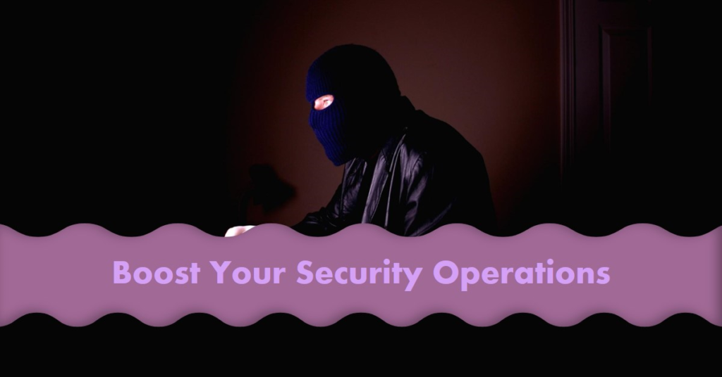 The Benefits of Implementing SOAR Platforms in Your Security Operations 1 A person wearing a balaclava and leather jacket sitting in front of a computer in a dimly lit room with the text “Boost Your Security Operations” over a wavy purple banner at the bottom.