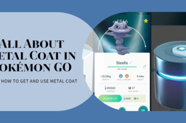 A graphic featuring information about Metal Coat in Pokémon GO, with images of a Steelix and a Metal Coat item.