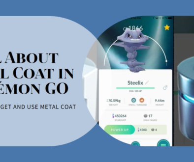 A graphic featuring information about Metal Coat in Pokémon GO, with images of a Steelix and a Metal Coat item.