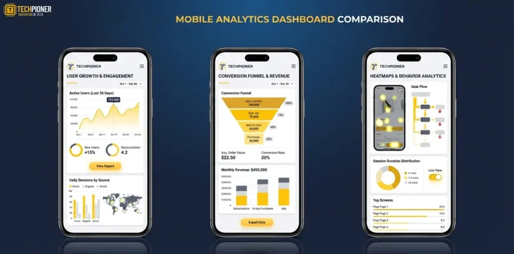 Mobile analytics dashboards comparison overview